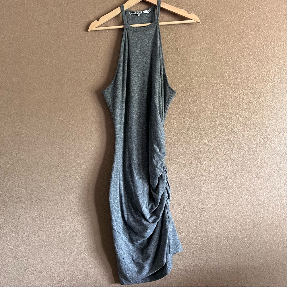 Pam & Gela Gray Ruched Halter Sheath Dress Size Medium